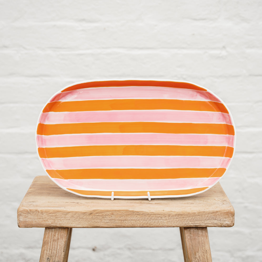 AUGUST PREORDER Oval Platter - Pink &amp; Orange Stripes