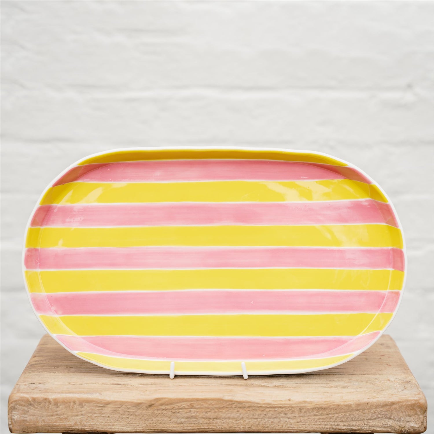AUGUST PREORDER Oval Platter - Pink &amp; Yellow Stripes