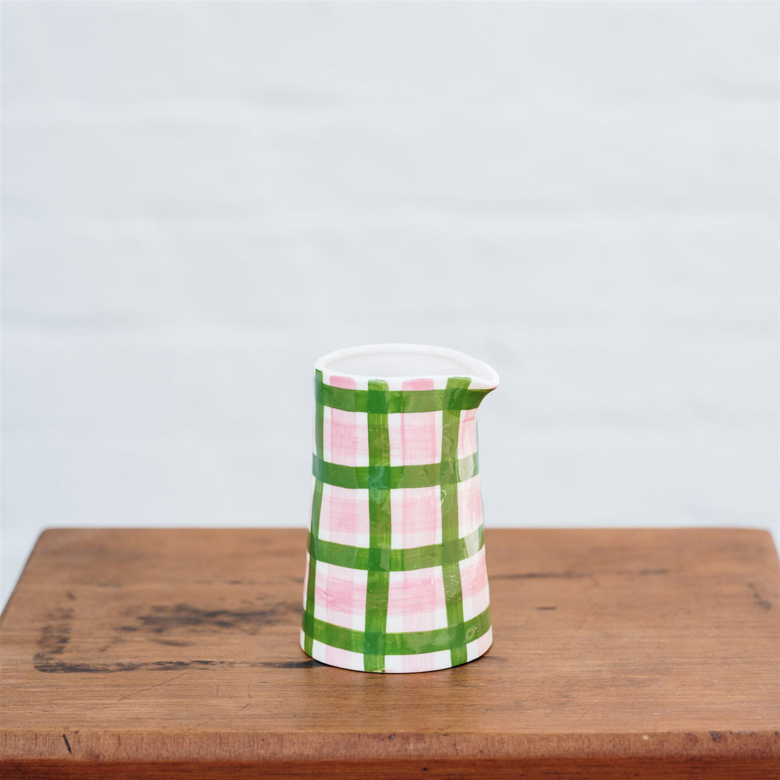 Ceramic Jug in Pink &amp; Green Gingham | Handmade Ceramic Online Store