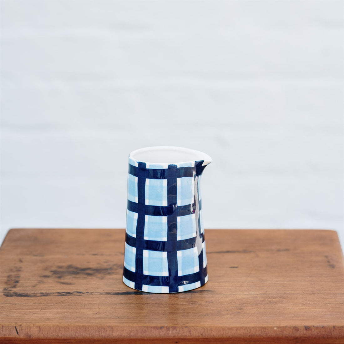 Hand Painted Navy and Blue Gingham Milk Jug | Noss &amp; Co Australia