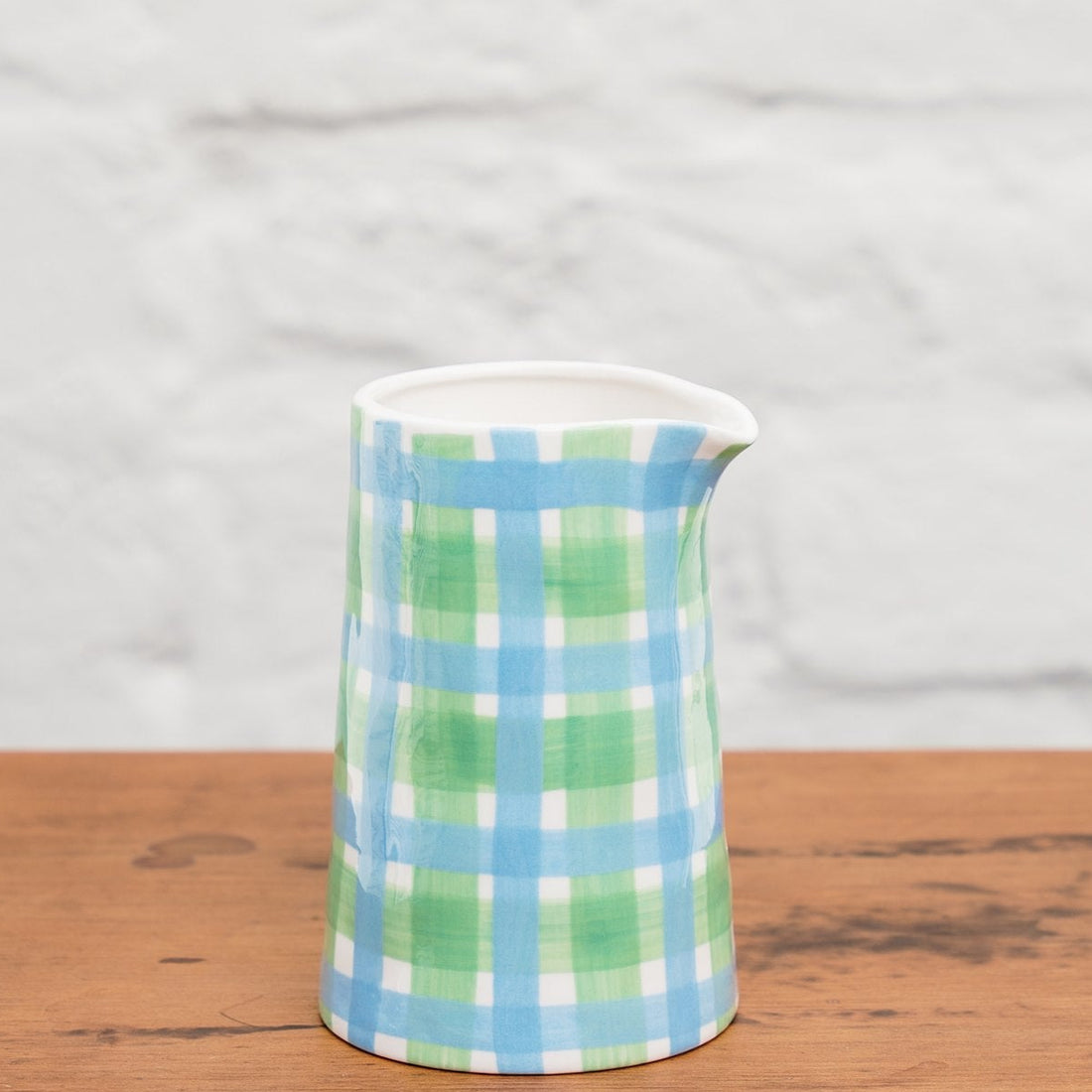 Medium Ceramic Milk Jug with Blue and Green Gingham Design Australia