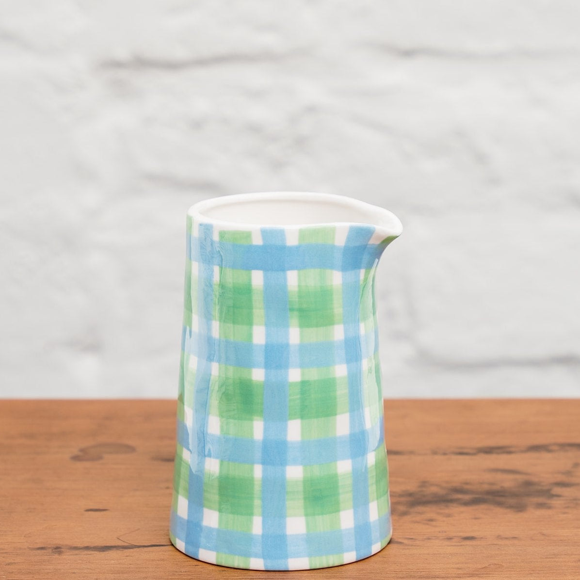 Medium Ceramic Milk Jug with Blue and Green Gingham Design Australia