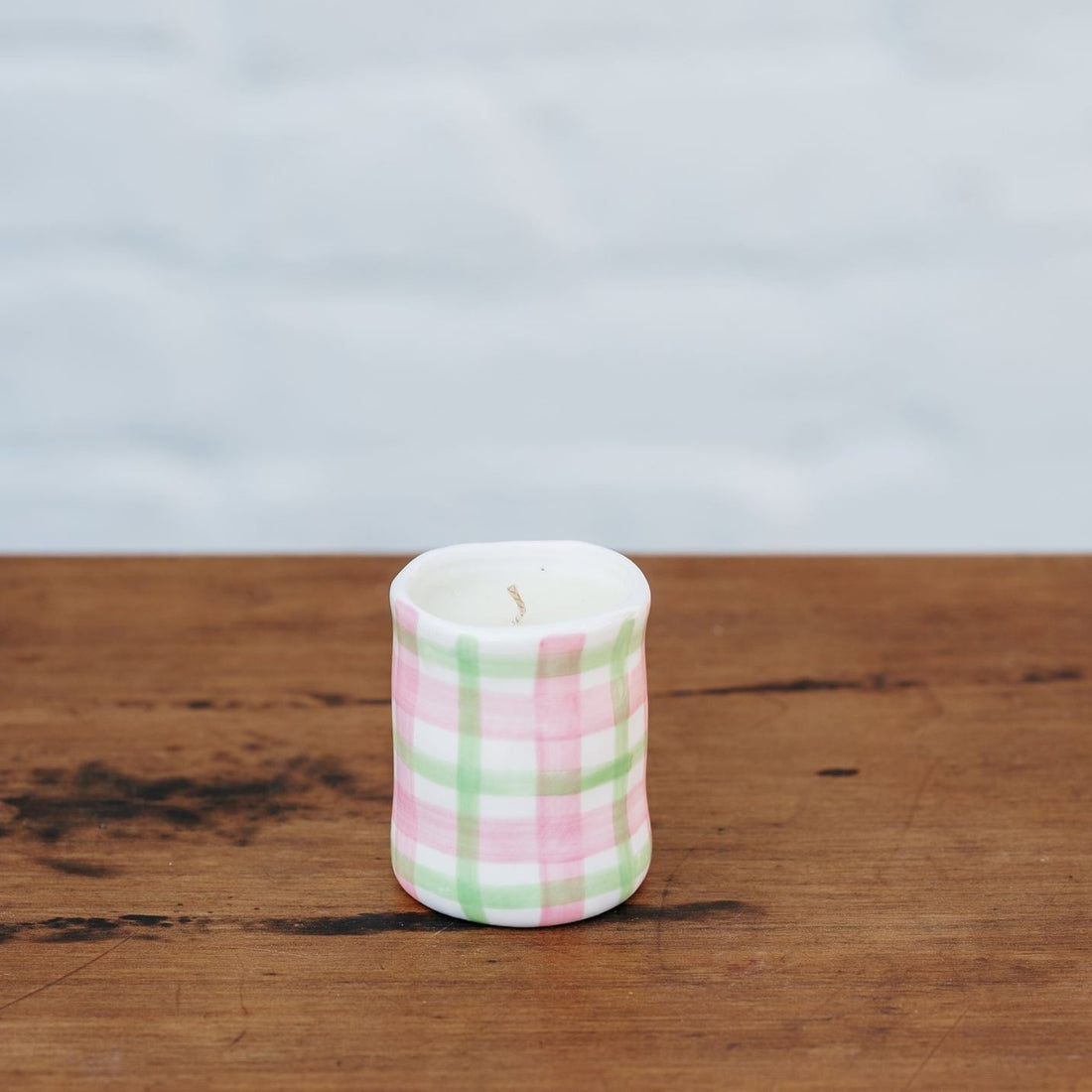 Pink Green Gingham Ceramic Candle | Noss and Co Soy Candles | Australia