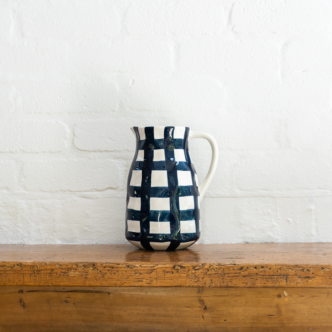 Navy and White Gingham Handmade Ceramic Jug Australia