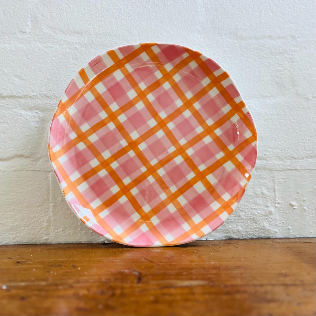 Pink &amp; Orange Gingham Plate- single